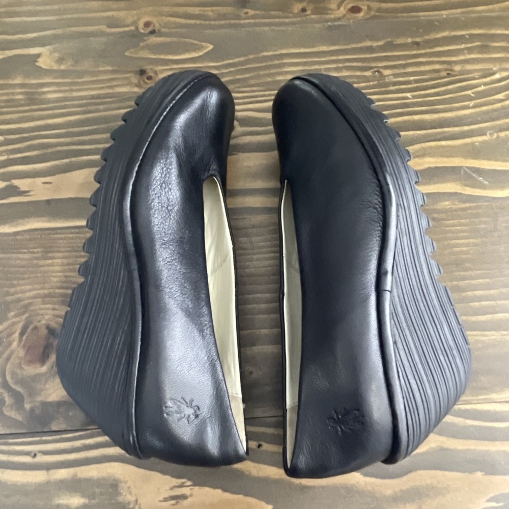 Fly London Black Leather Slip-On Heels - Picture 8 of 12